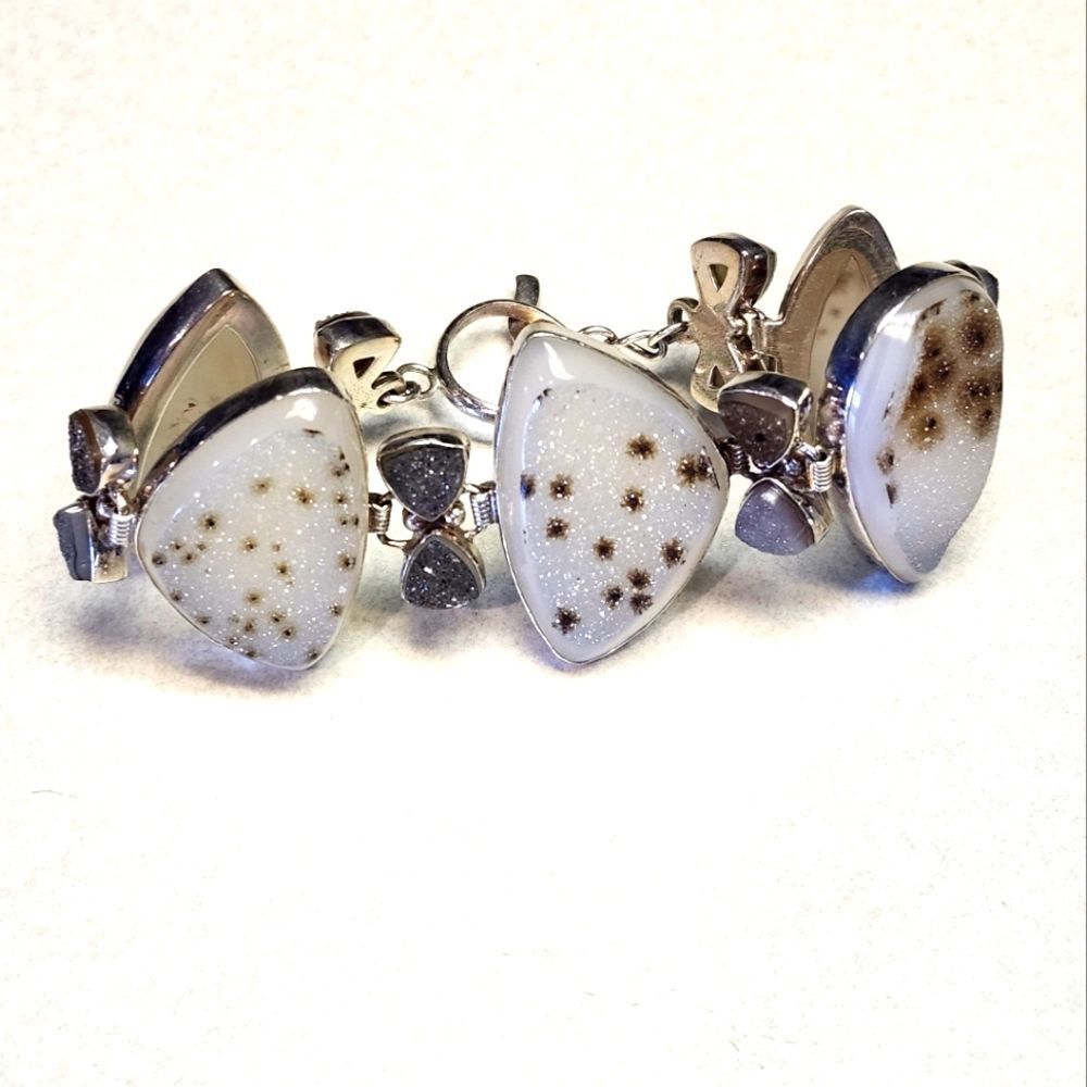 Costume jewelry white, taupe, grey bracelet,  toggle closure